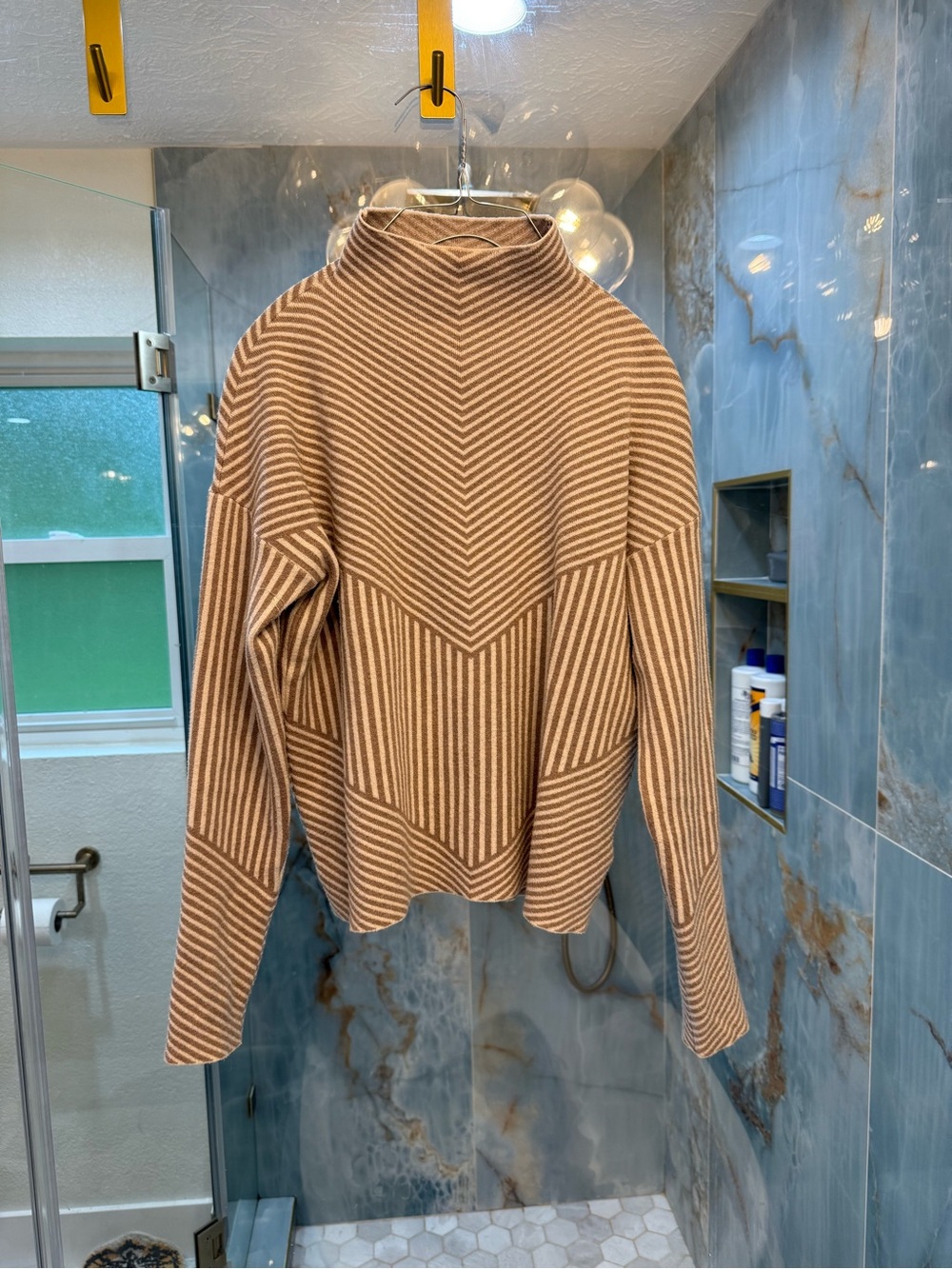Cynthia Rowley Tan & Cream Chevron Knit Pullover